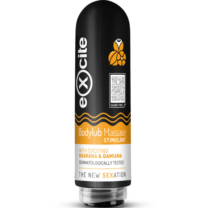 Lubrifiant gel pe baza de apa, Excite pentru masaj, intensifica placerea, Guarana si Damiana, 200 ml